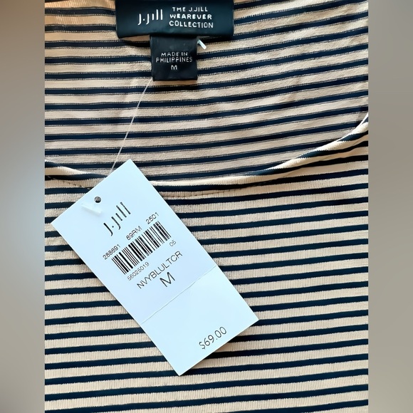 J.Jill Wearever Ballet-Sleeve Crew-Neck Top Size - M Navy Blue / Light Caramel - Picture 4 of 6